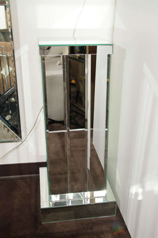 Skyscraper Style Mirrored Pedestal with Hand-Beveled Panels 2